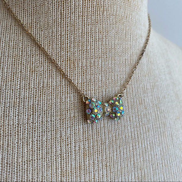 Aurora Borealis Rhinestone Bow Necklace - Picture 3 of 9